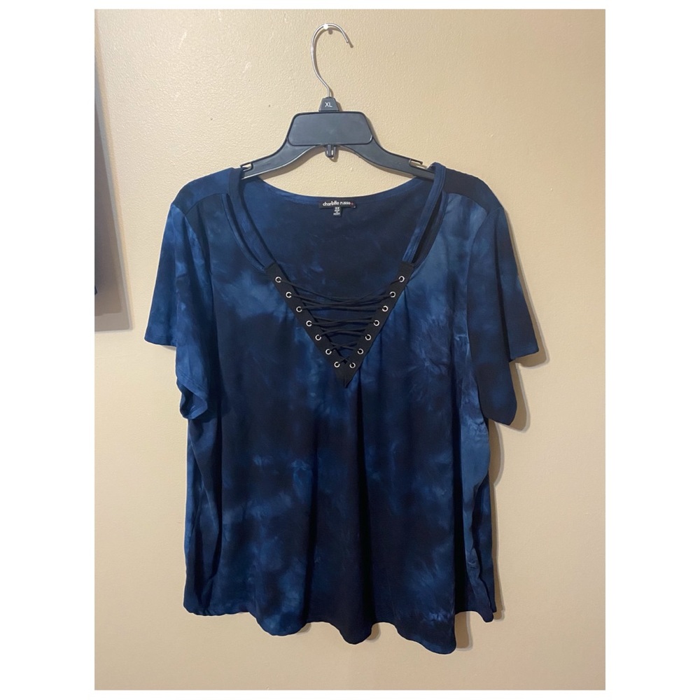 Blue Lace Up Charlotte Russe Plus Size Shirt